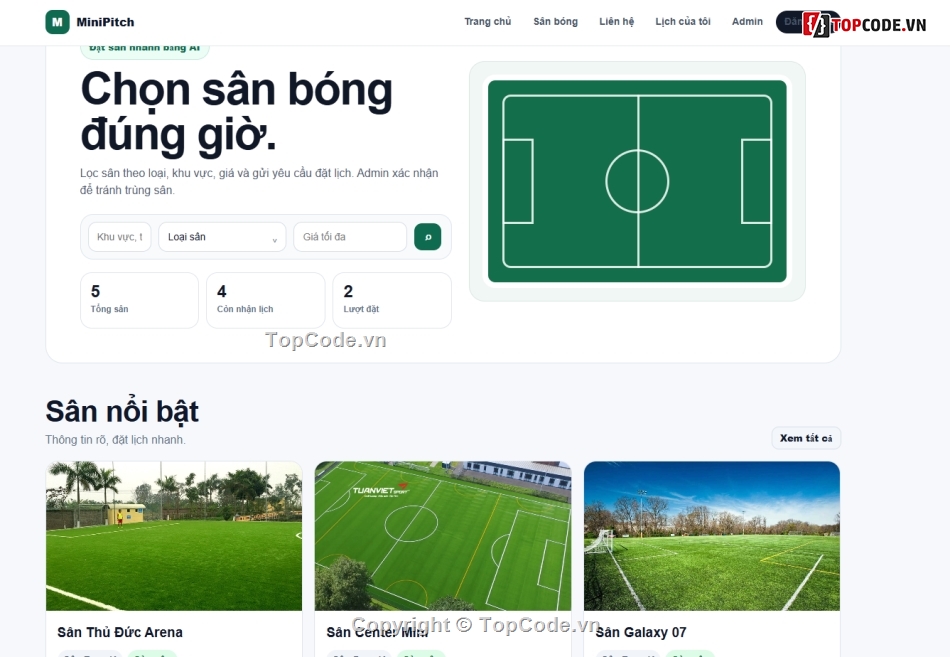 Website AI,đặt bóng,đặt lịch